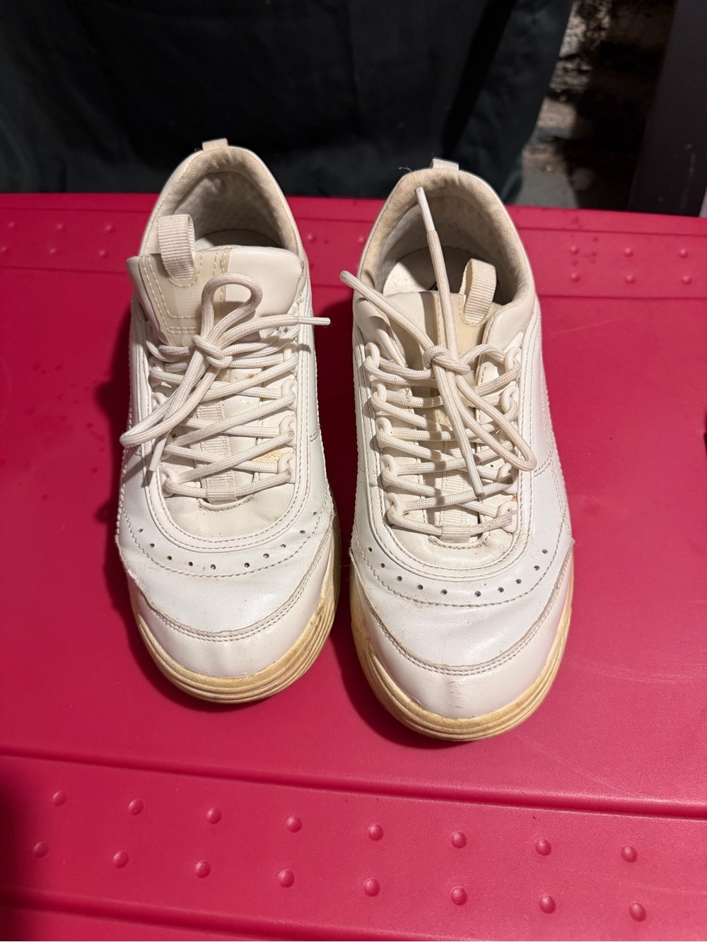 Womens Cream Leather Casual Sneakers